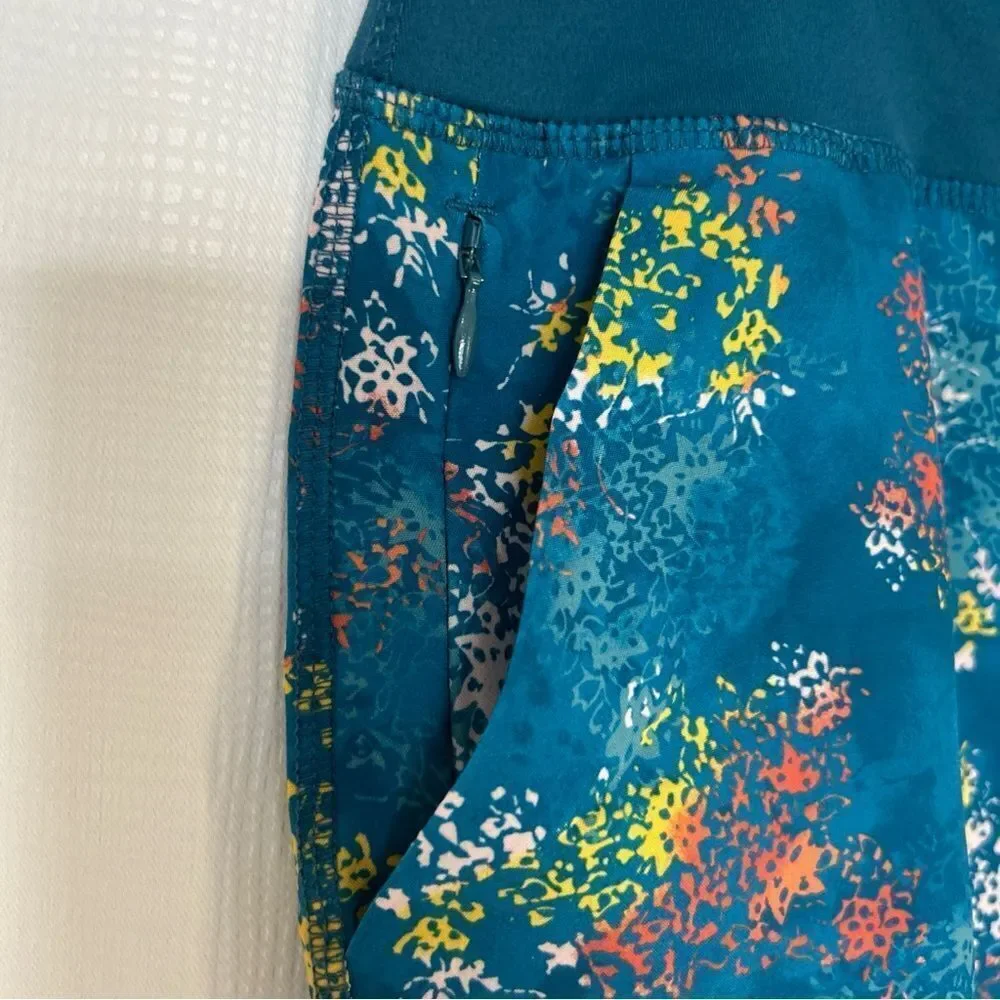 Lands' End Repreve Active Outdoor Pant Teal Tye Dye Floral Womens Medium 10-12